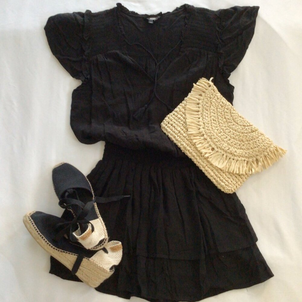 PAIGE Smocked Waist Mini Dress Black Sz S